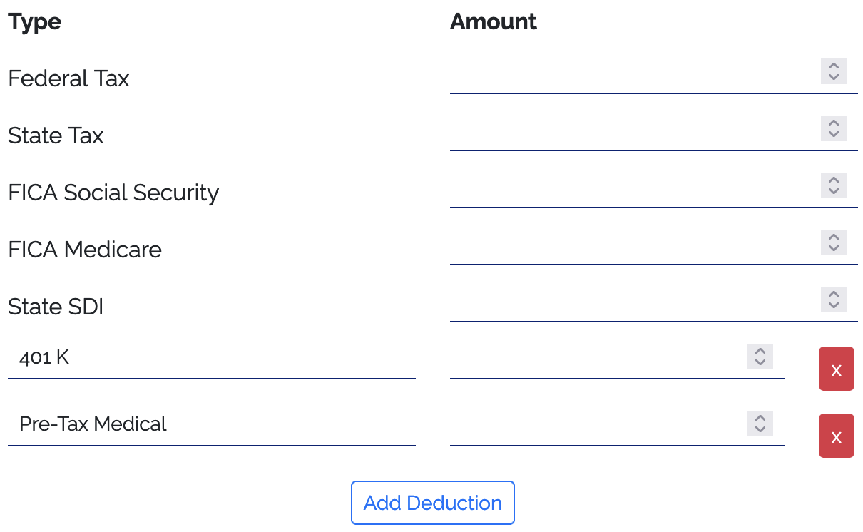 Deductions information form